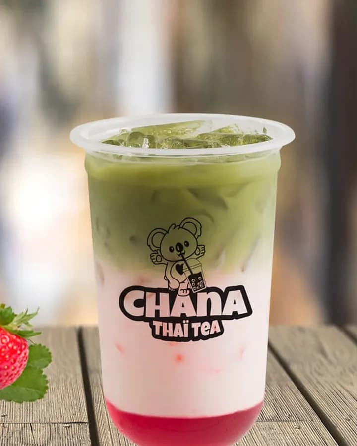 Bubble tea Latte Matcha fraise — Chana Thai Tea