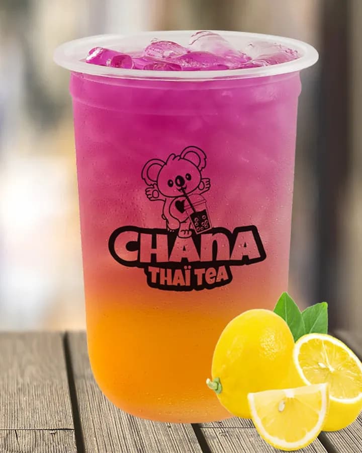 Thé pois bleu citron Chana Thai Tea : dégradé du violet au jaune